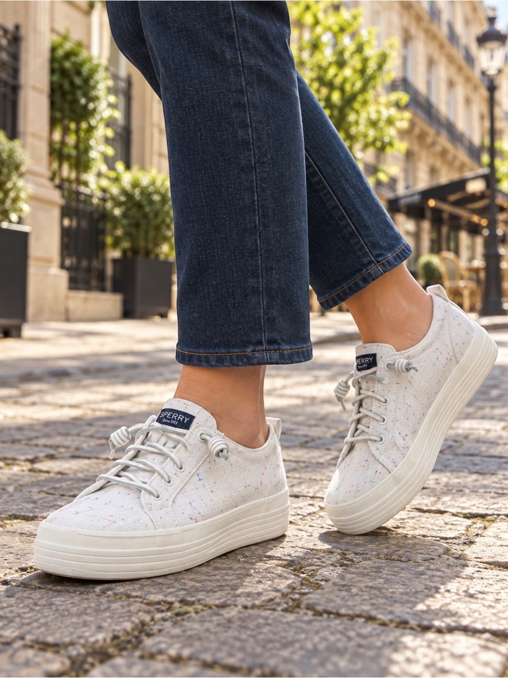 Sperry White Rainbow Confetti Platform Sneakers Size 7 Preppy Coastal